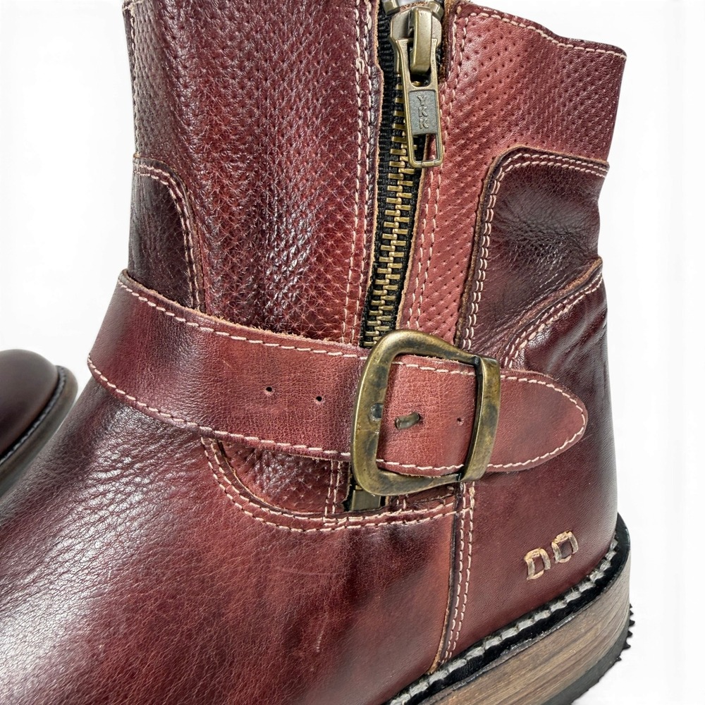 Bed Stu Becca Boots Womens 10 Dark Scarlet Leather Double Zip Moto Vibram - Picture 13 of 16